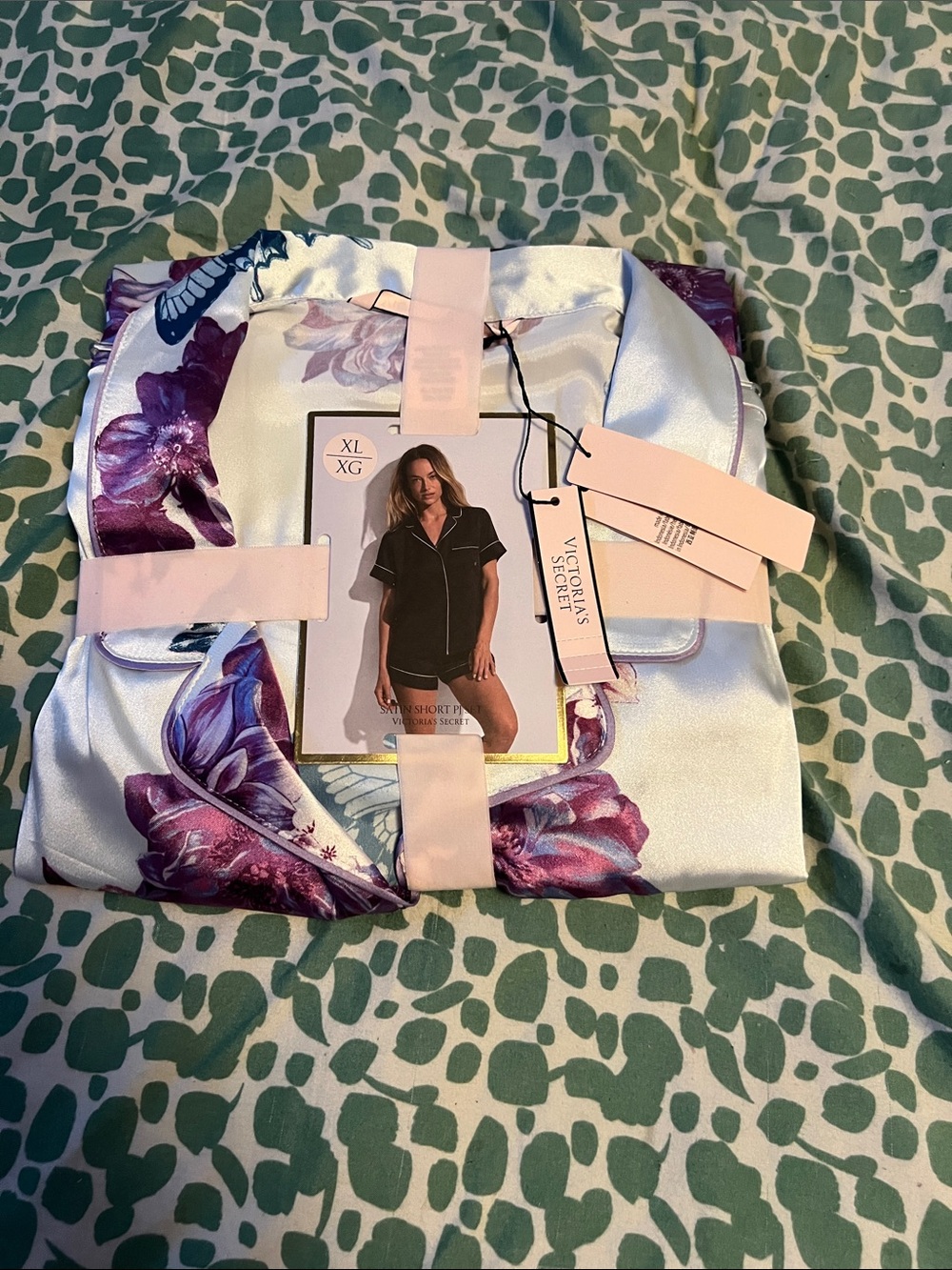 Victoria's Secret Satin Floral Pajama Set - White & Purple